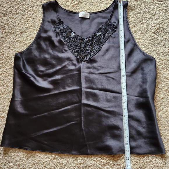 VTG Cinema Exoile Satin beaded V-Neck camisole Size Large Color black - Picture 2 of 7